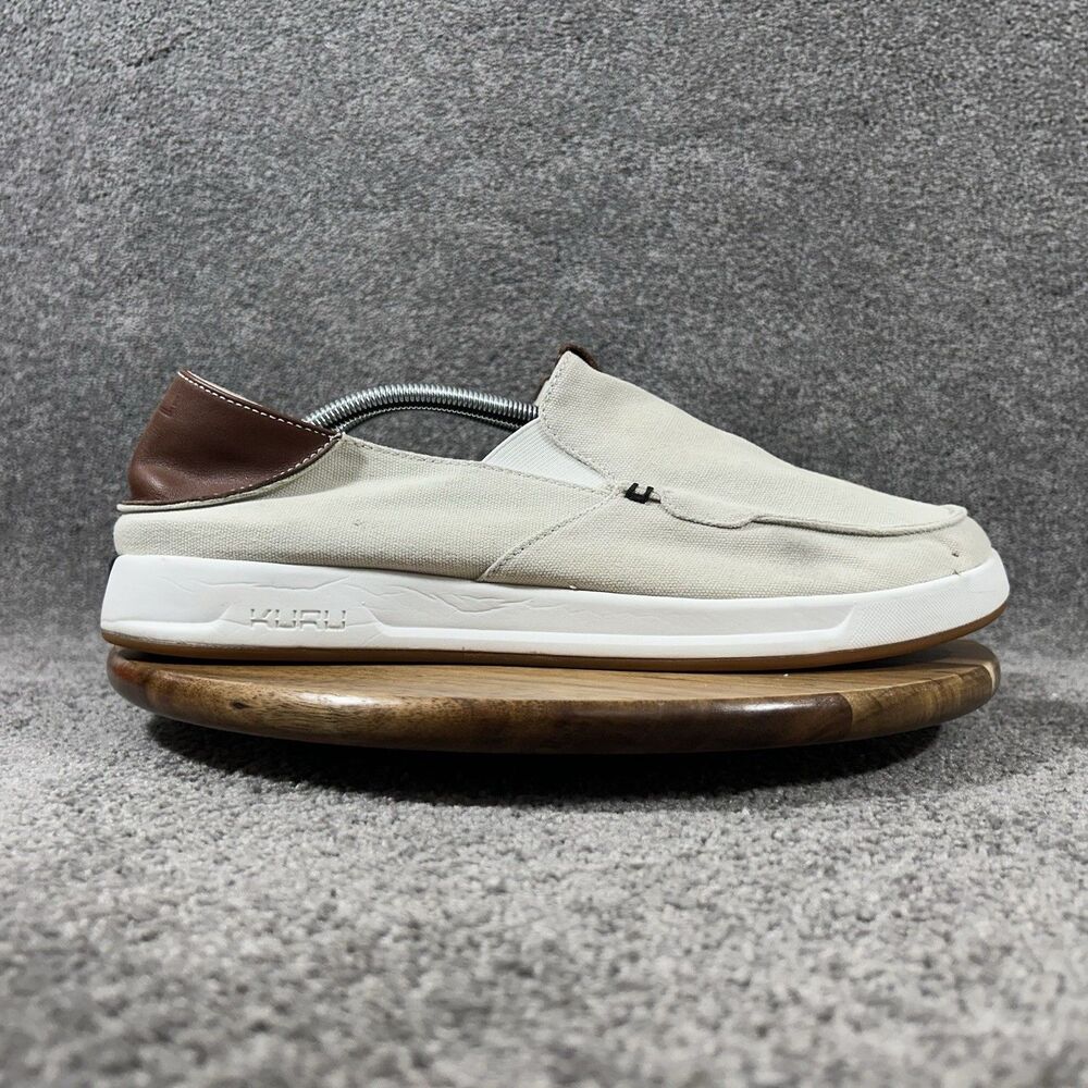 Kuru Pace Mens Sz 13 Dark Ash Canvas Leather Casual Deck Loafer Boat Shoes Used